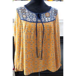 Rewind Peasant Blouse Long Sleeves Tie Neck  Mustard yellow M  EUC